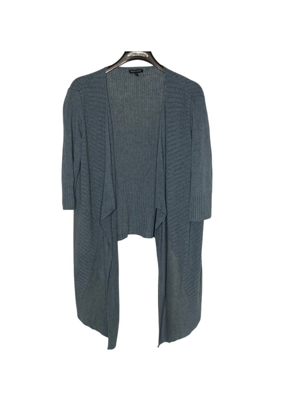 Eileen Fisher Linen Silk Waterfall Open Cardigan Sz MED Coastal Minimalist FLAW!